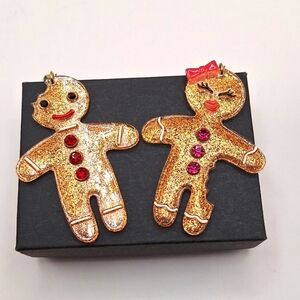Ginger bread girl and boy earrings Holiday jewelry huggie Magpie earrings